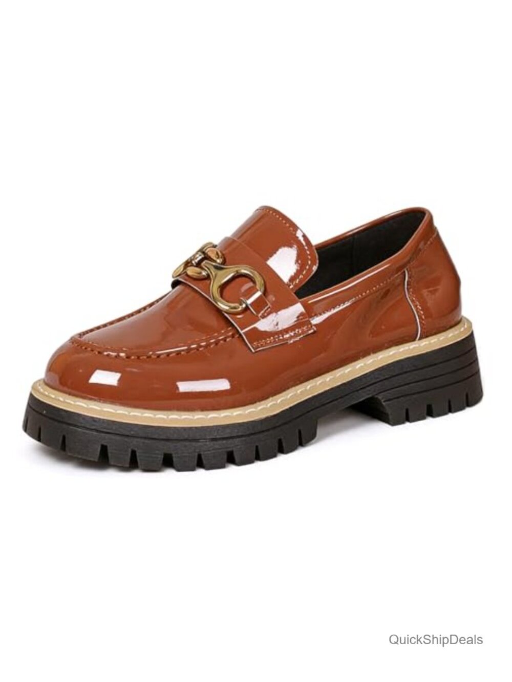 Chunky Heel Penny Loafers Women Patent Leather Retro Slip On Platform Business
